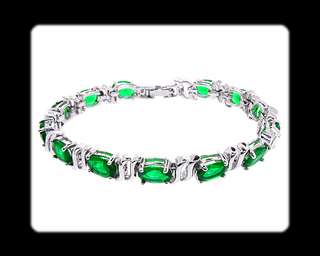 Fashion Jewelry Lady Gift Green Emerald White Gold GP Tennis Bracelet 