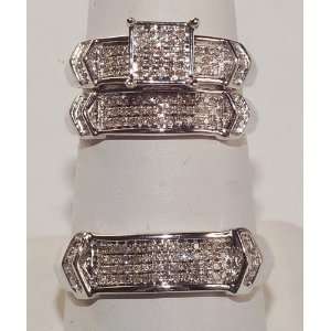   14k Diamond White Gold Engagment Wedding Trio Ring Set Jewelry