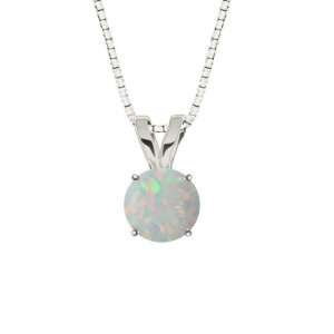 10k White Gold Round Created Opal Gemstone Pendant Necklace (8mm 5/8 