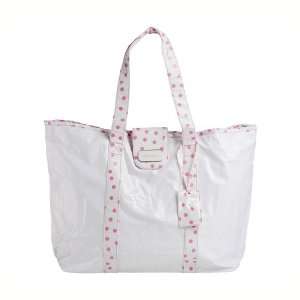 Oilcloth Tote Bag in White with Pink Dot Strap by Gloveables