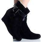 Black Wedge Ankle Boots Buckle Faux Suede Designer Womens Dress Shoes 
