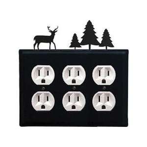  Deer and Piecene Trees   Triple Outlet Electric Cover 