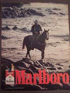 1971 Marlboro Man riding horse thru water vintage ad  