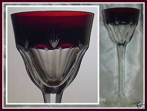 RUBY RED Wine Goblet Glass Hock CUT TO CLEAR CRYSTAL  