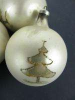 Lot 6 Vintage Glass Christmas Ornaments White w/Glitter  