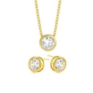  Bling Jewelry Gold Vermeil Bezel Set Necklace & Earrings 