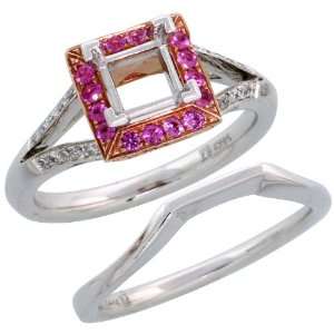 14k 2 Tone Gold Semi Mount Diamond Ring 2 Piece Wedding Set for Her, w 