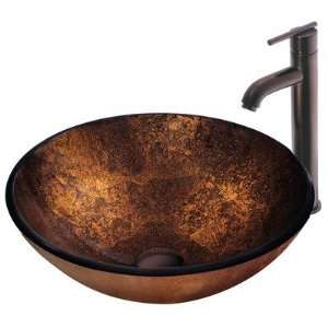 Vigo Industries VGT128 Russet Glass Vessel Sink with Faucet in Oil 