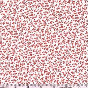  45 Wide Calico Cherry Red Vines White Fabric By The Yard 