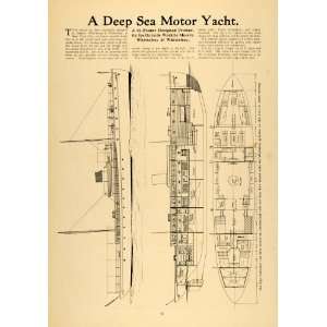 1913 Article Whittelsey 95 Deep Sea Motor Yacht Plan 
