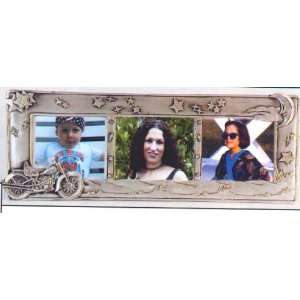    Pewter Triple Picture Frame Motorcycle Motif