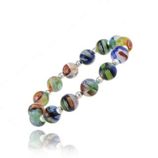 Murano Glass Millefiori Bracelet with Silver Beads  