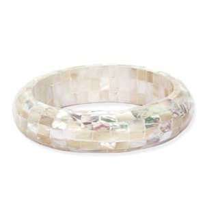  White Mother of Pearl Shell Mosaic Bangle Bracelet 
