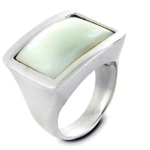  Stainless Steel Mother of Pearl Rectangle Inlay Ring 