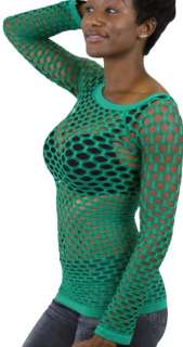 New Green Sexy Fishnet Top Long Sleeve Shirt Club Wear  
