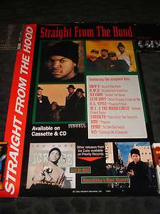 RARE EARLY GANGSTA RAP promo poster ICE CUBE Straight from the Hood 