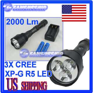 2000 Lumens 3x CREE XP G R5 LED Flashlight Torch +18650 US shipping