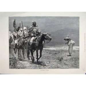   1887 On The March Men Horses Mirage Desert Old Print