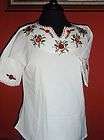 WHITE MEXICAN HUIPIL EMBROIDERED by HANDS DARK YELLOW TUNIC PESANT M 
