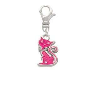  Hot Pink Glitter Cat Clip On Charm Arts, Crafts & Sewing