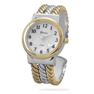    Two Tone Fashion Cuff Watch with Mother of Pearl Face Jewelry