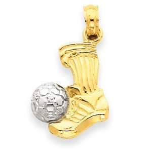    14k Gold Two tone Soccer Ball and Foot Kicking Pendant Jewelry
