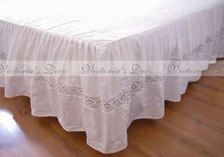 New Elegant White Cotton Dovet Cover/Bed Skirt 4pc Set  