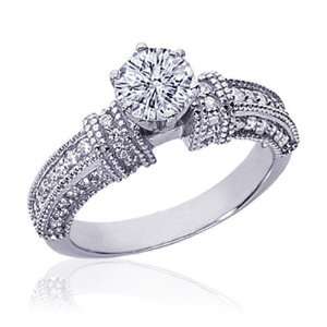  1.10 Ct Round Diamond Milgrained In Pave Setting Ring 14K 