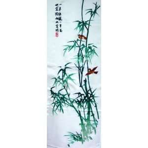  Chinese Hunan Silk Embroidery Bamboo Bird 
