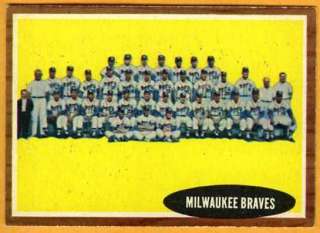1962 Topps baseball 158 Milwaukee Braves team card  
