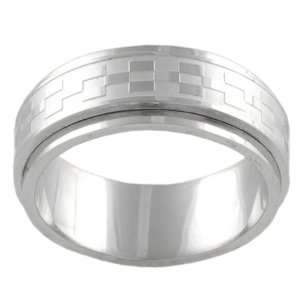    Stainless Steel Checker Design Spinner Style Flat Band Jewelry