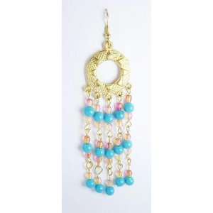  Sky Blue/Pink Beads Earrings Jewelry