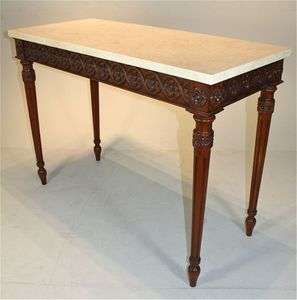 Italian wall console with cream marble top, Mahogany, Hand Carved 