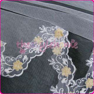 White Wedding Bridal Mantilla Veil Embroidery 1 Tier  