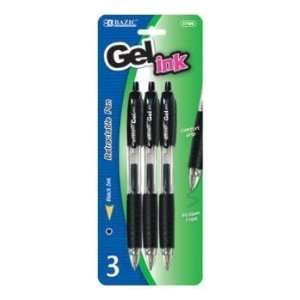  BAZIC Black Retractable Gel Ink Pen w/ Grip (3/Pac Case 