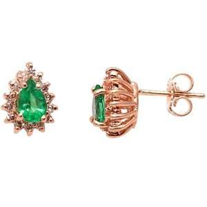  14K Yellow Gold Emerald and Diamond Earrings Jewelry
