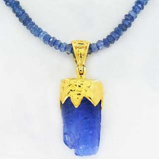 Blue Rough Tanzanite & Gold Plated 925 Sterling Silver Pendant 