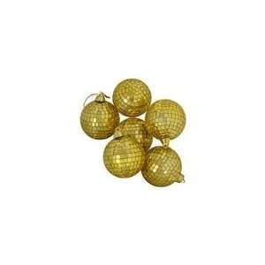  Pack of 6 Gold Mirrored Glass Disco Ball Christmas 