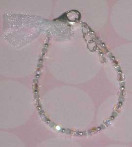 Newborn Baby Bracelet Sterling Silver Clasp Clear Crystal Beads 4 NIP 