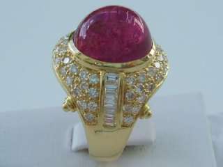 Magnificent 18k. Yellow Gold Cabochon Pink Tourmaline & Diamond Ring 