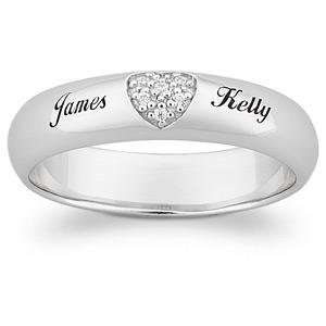   Sterling Silver Pave Cubic Zirconia CZ Heart Promise Name Ring