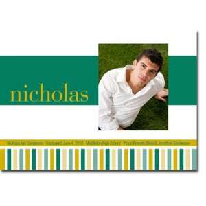     Graduation Invitations (Simple Stripes   Green & Gold with Photo