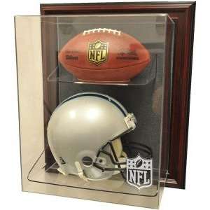 NFL Logo Gear Helmet and Football Case Up Display, Mahogany  