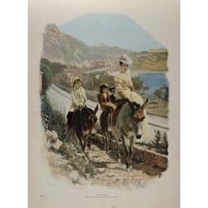 1893 Engraving Woman Mule Donkey Riviera Rosenstand   Original Print 