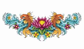CHINESE KOI FISH AND FLOWER LOWER BACK Temporary Tattoo  
