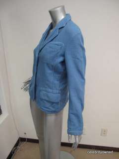 Jil Sander Blue Long Sleeve White Stitched Button Down Jacket 36 