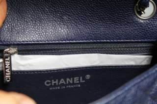 Chanel Marine Blue New Mini Small Caviar Leather Black Flap Messenger 