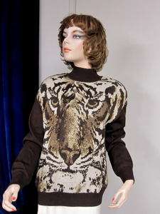St John Knit COLLECTION Brown Gold Tiger TOP SZ S 6 8  