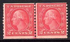 Scott # 492 2¢ 1917 Washington Coil Type 3 Line Pair Mint Thin  