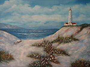 36x48 Oil Painting Art Lighthouse Cape Cod Boat Dunes  